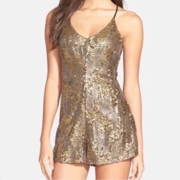 Astr Pants - [ASTR] Gold Sequin Romper - XS